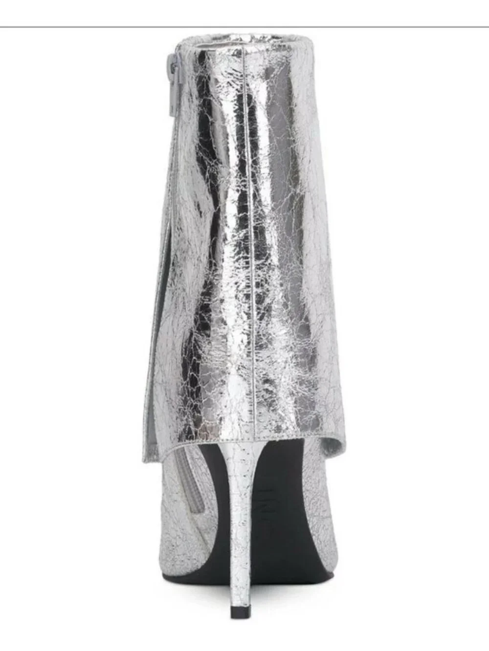 New INC Women’s Sabeel Bootie Silver Crinkle Leather Fold-Over Cuff 8.5M - Picture 4 of 5